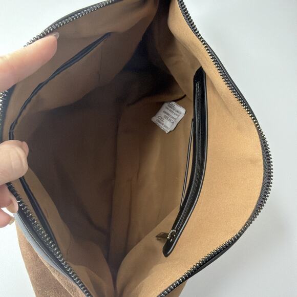 Sondra Roberts Squared Vegan Leather Brown Suede Clutch Purse Makeup Bag Travel - Picture 9 of 14